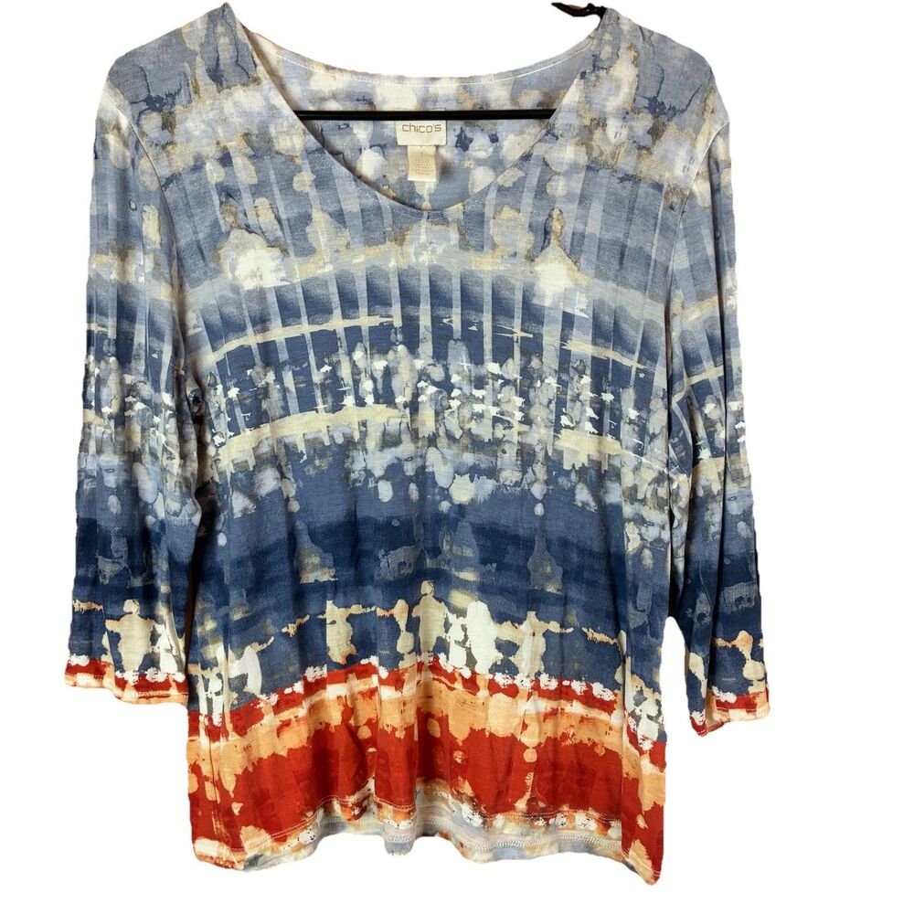 Chicos Women’s Tie Dye Ombré 3/4 Sleeve Top Size 1 US 8